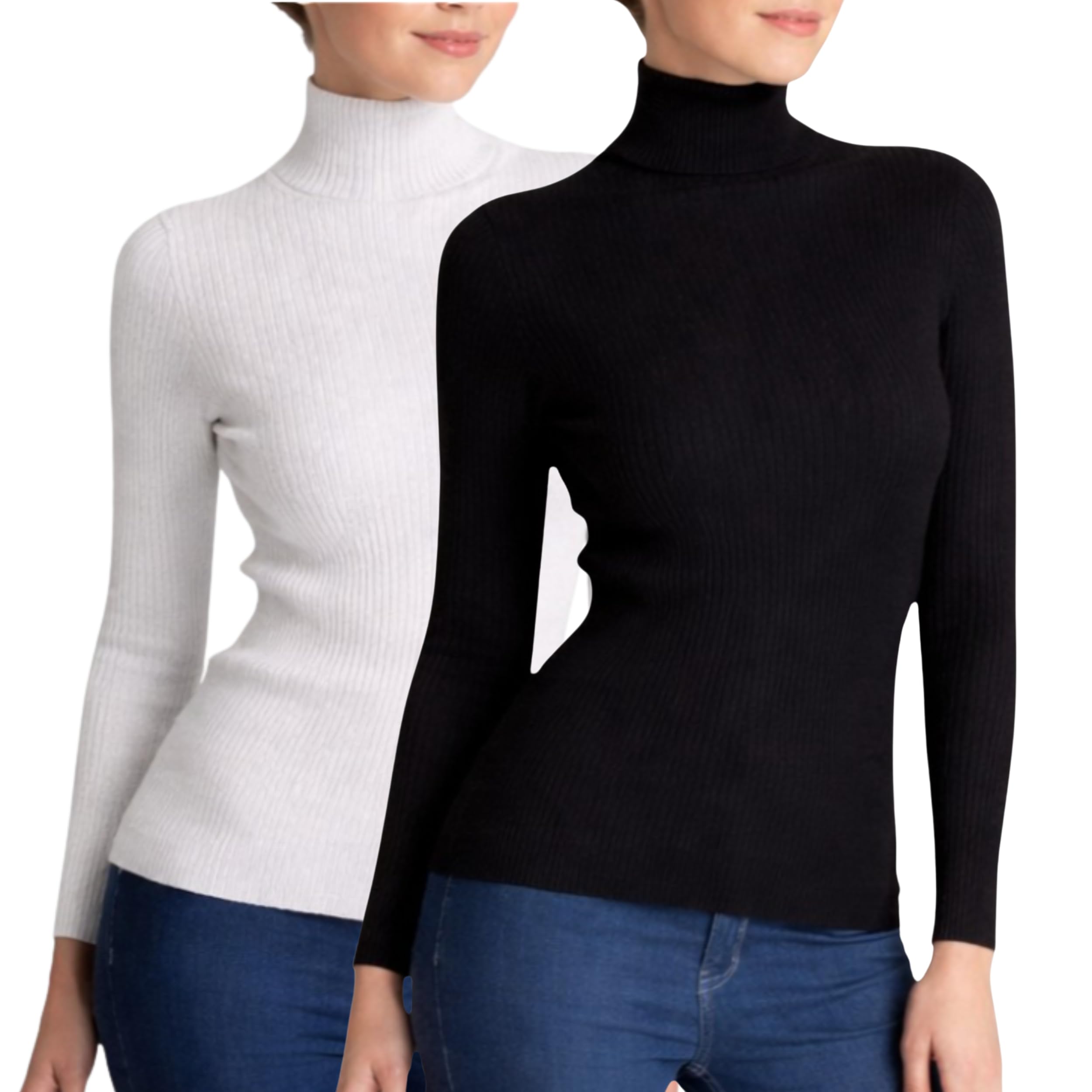Women Ribbed Turtleneck Top Full Sleeve Lycra Stretchable Slim Fit High Neck Casual Winter Wear Soft Knit Pullover Stylish Korean Fashion Basic Top-Combo-image-48