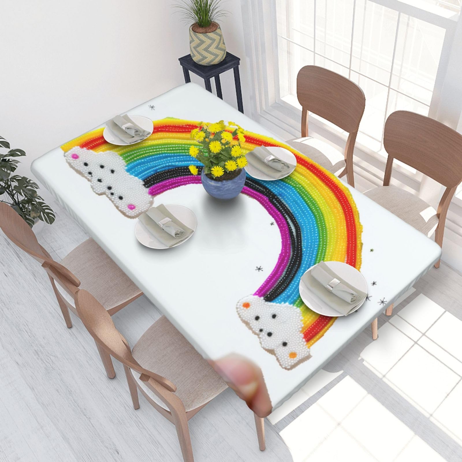 WPKJU Small Rainbow Printing Printed Tablecloths 4ft Rectangular Table Covers Washable Polyester Decorative Table Cloth for Dining Table Picnic Wedding