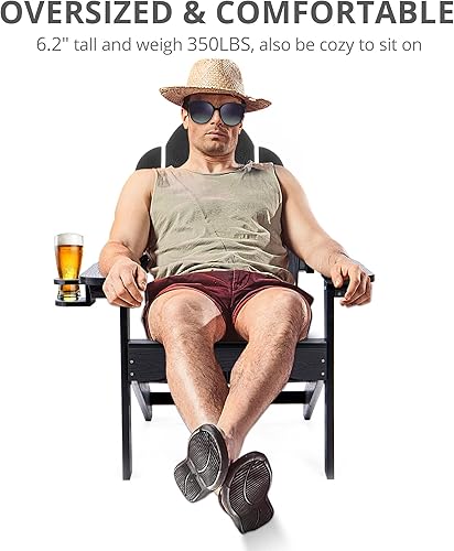 Miniatura 4 de LUE BONA HDPS - Juego de 2 sillas Adirondack, sillas para exteriores resistentes a la intemperie con soporte para tazas, silla de plástico moderna