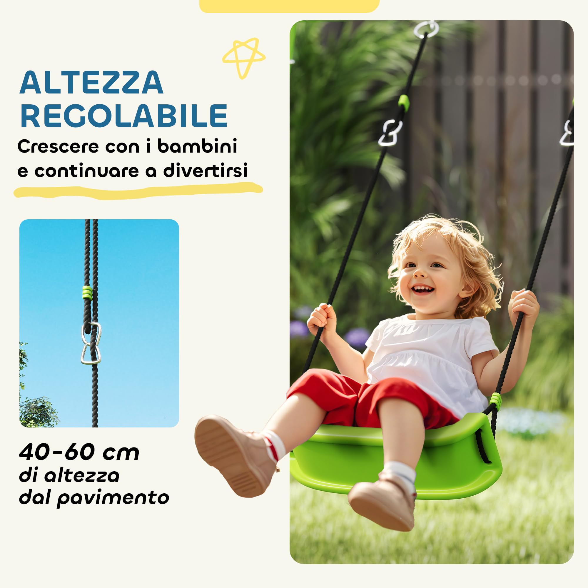 AIYAPLAY Set Altalena da Giardino per Bambini 3 in 1 con Altalena per Bambini, Canestro da Basket e Porta da Calcio, Gioco per Bambini 3-8 Anni con Telaio ad A in Metallo per Uso Esterno, Carico 90kg