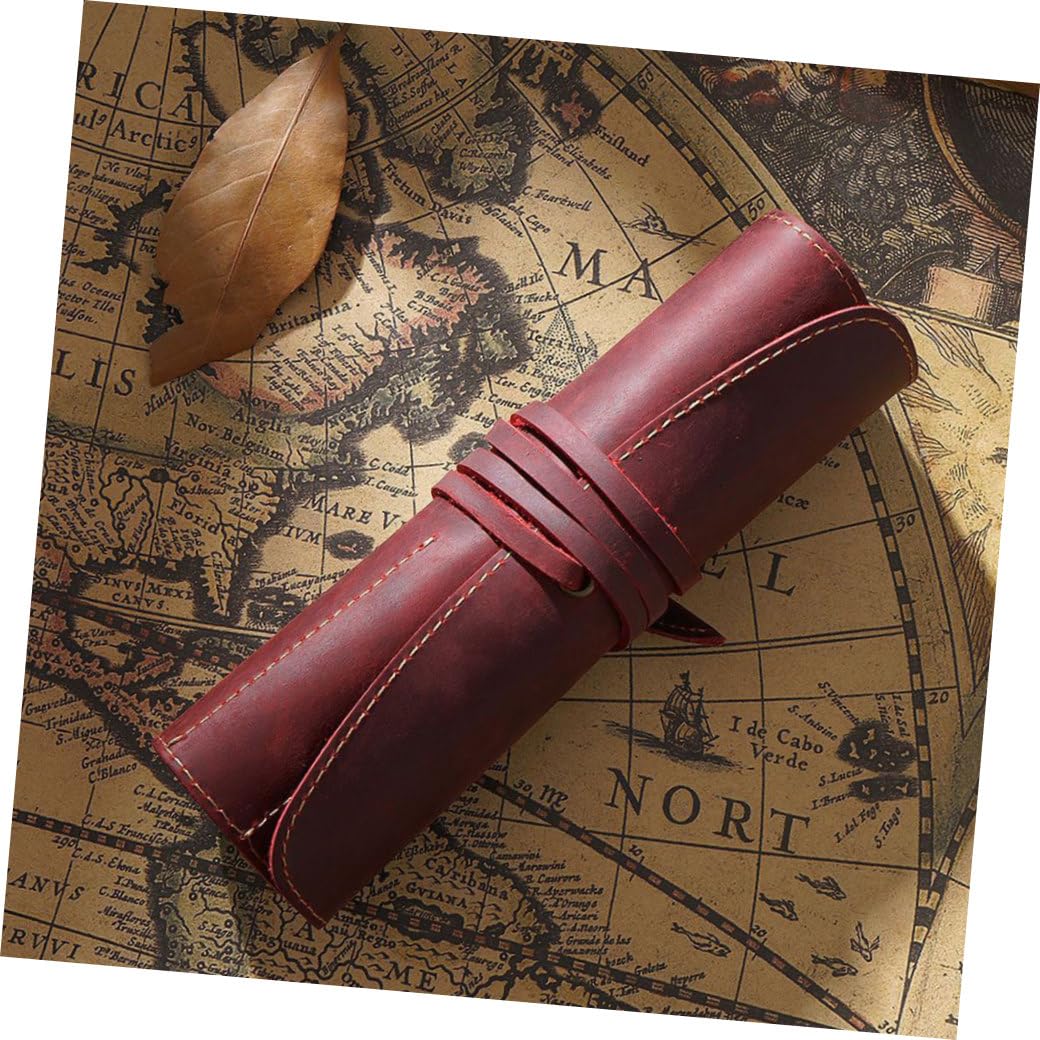 Ciieeo 2piezas Estuche De Cuero Genuino para Bolígrafos y Lápices Soporte Retro De Piel Bolsa De Escritura para Estilográficas y Bolígrafos Rojo Vino