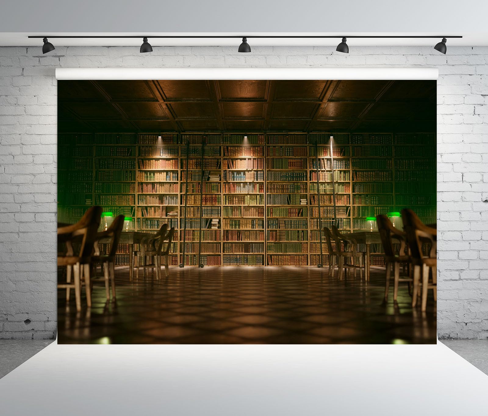 10x6.5FT (3x2m) Grande Biblioteca Scura Con Scaffali Sfondo Fotografico