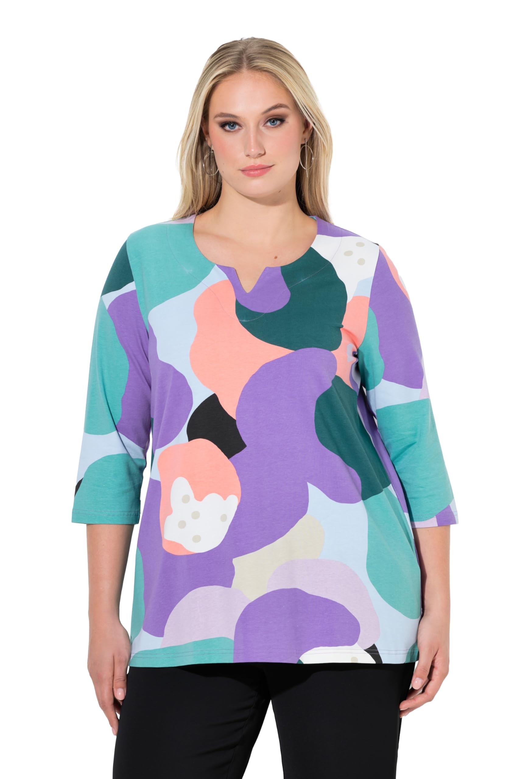 Ulla Popken Damen große Größen Übergrößen Plus Size Shirt, A-Linie, Tunika-Ausschnitt, 3/4-Arm 846304