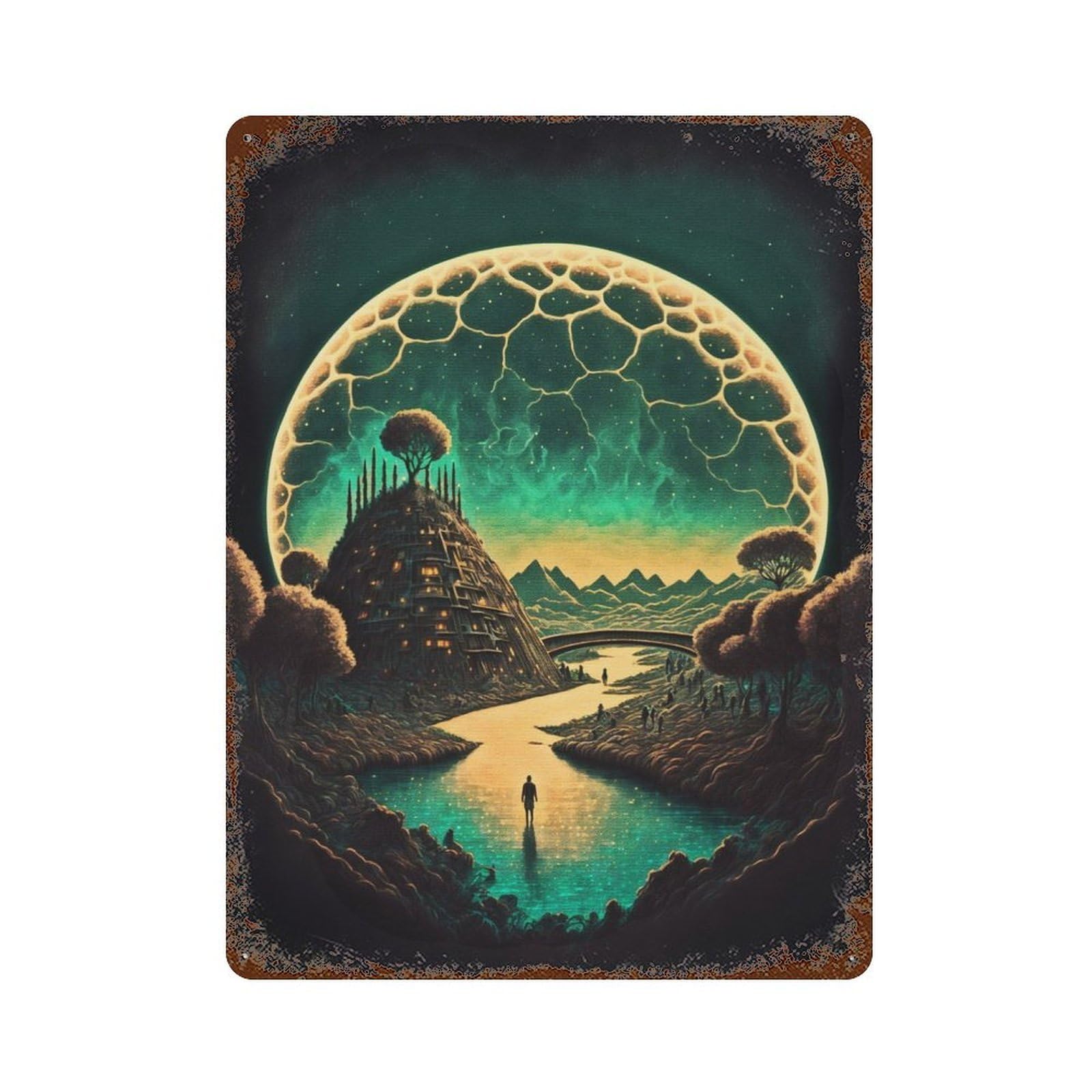 Fantasy World Rust Effect Tin Sign 15.7"x11.8", Ideal for Farmhouse, Kitchen And Entryway Decor