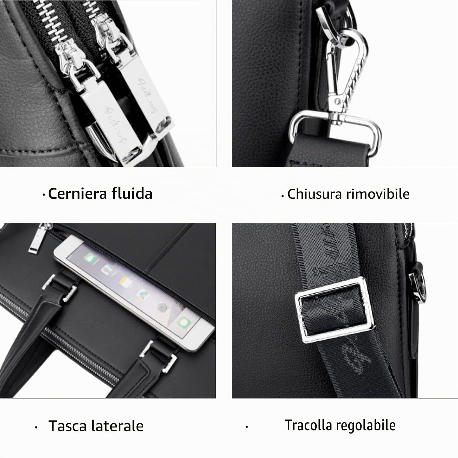 FSD.WGBusiness Bag Borsa in pelle Borsa da Affari per Computer Portatile Borsa da Uomo nero Large