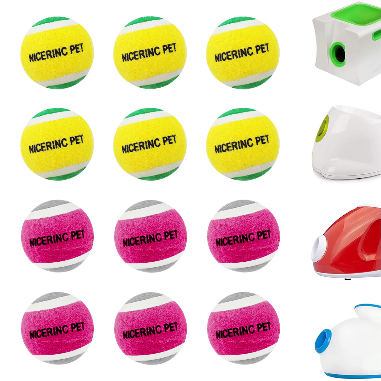HOCTRAKA - Pelotas de tenis para perros, juguetes para perros, campana interior de 1.5 pulgadas, paquete de 12, lanzadores de pelotas