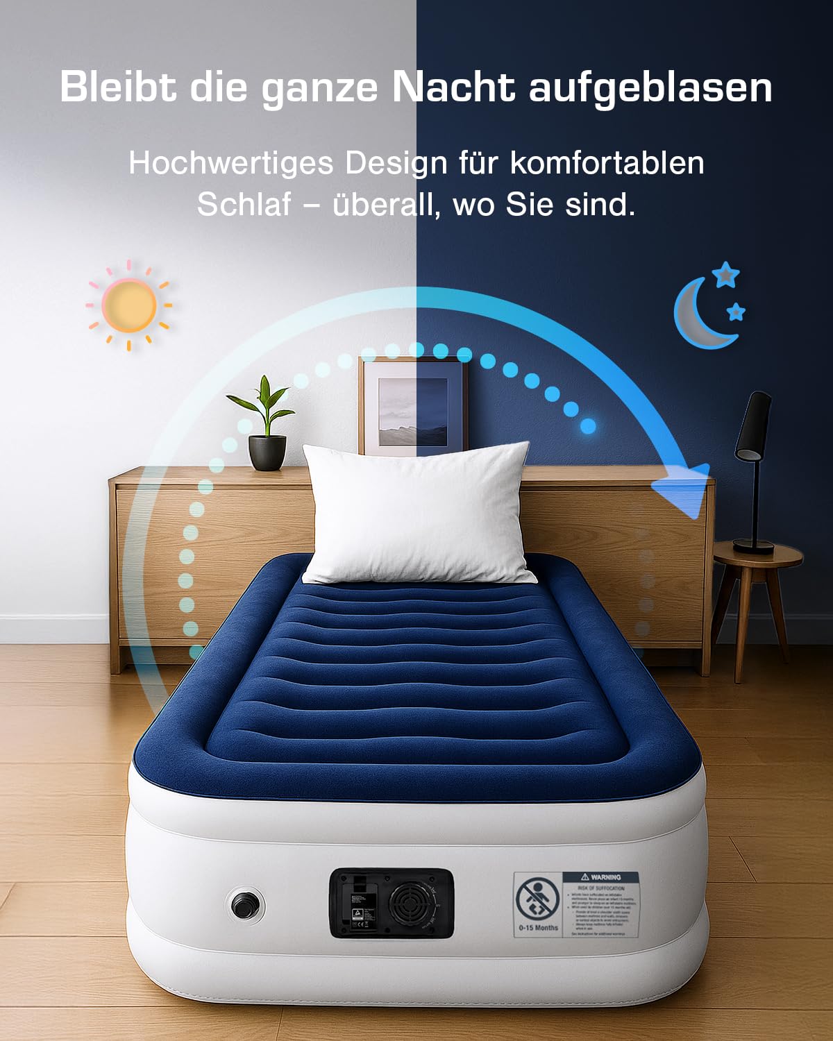 Active Era Luftmatratze 1 Person 99×188×36.5 cm Selbstaufblasend mit Elektro-Pumpe Flock-Oberfläche Air-Coil Komfort