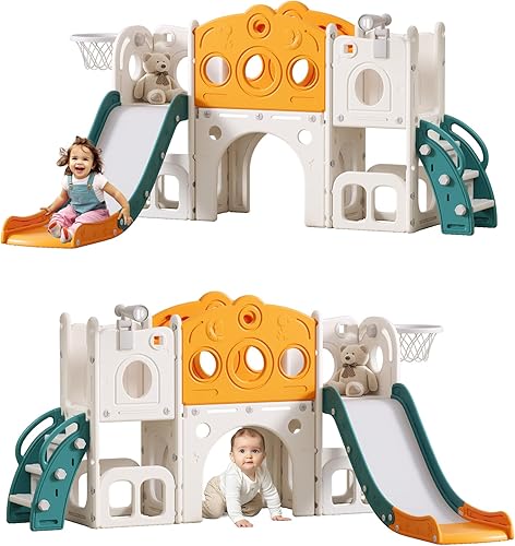 Tobogán 8 en 1 para niños pequeños, juego interior y exterior para niños de 1, 2 y 3 años, tobogán escalador para niños con espacio de