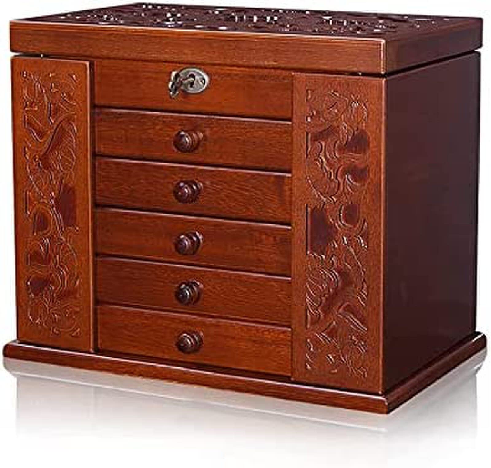 Table Necklace Holder Large Wooden Jewelry Box Jewelry Box Cabinet Ring Necklace Lockable Gift Storage Box for Women