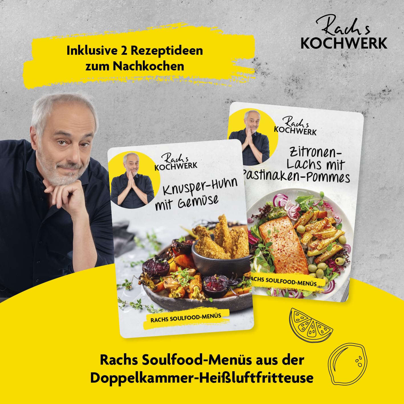 Rachs KOCHWERK frytkownica na gorące powietrze, z podwójną komorą, 7 l, cyfrowa frytkownica ze stali nierdzewnej z ekranem dotykowym, 10 programów i 2 komory 3,5 l, smażenie potraw bez oleju –