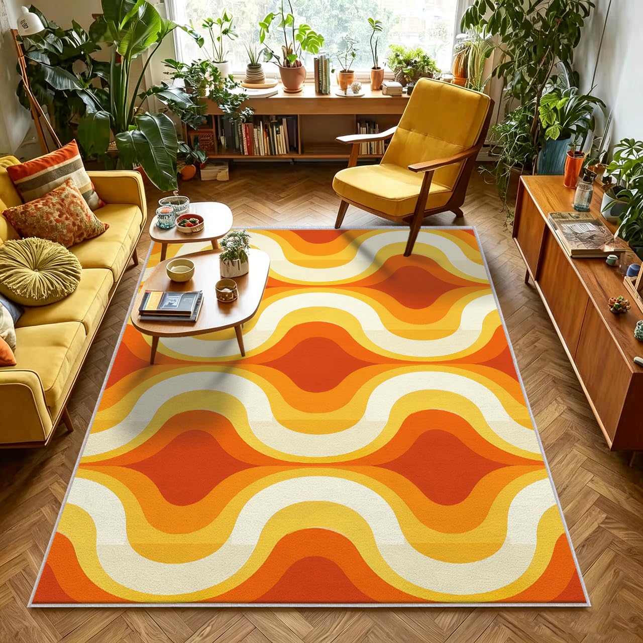 Tapis Orange Jaune Salon Chambre Interieur 160x200 cm