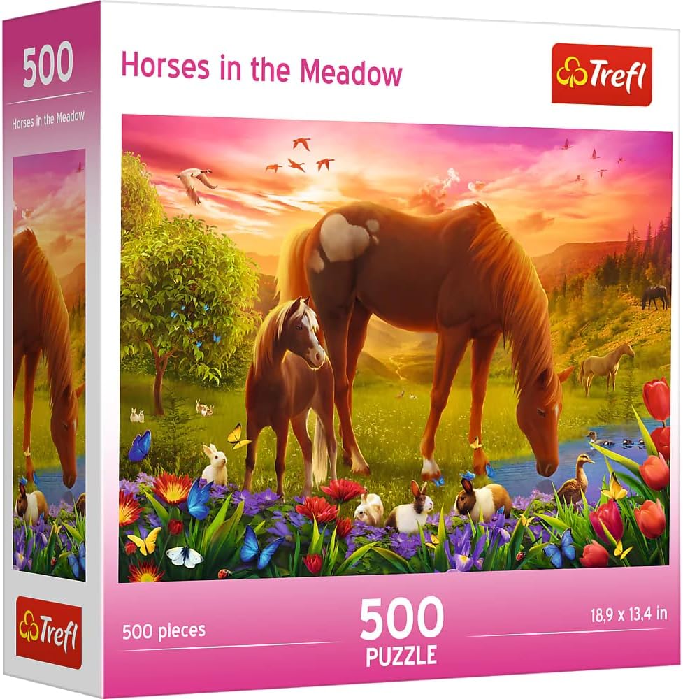 Trefl Family of Horses 500Piece Jigsaw Puzzle 19"x13" Print, DIY Puzzle, Creative Fun, Classic Jigsaw for Adults and Children from 10 Years Old