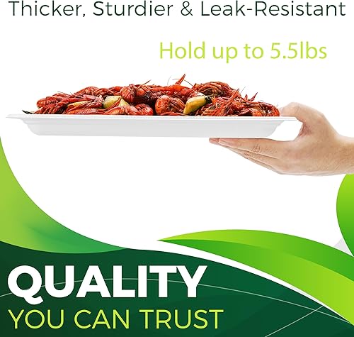 Miniatura 4 de Paquete de 50 bandejas rectangulares desechables de 14 pulgadas, platos de papel compostables extra grandes para servir cangrejos, langostas,