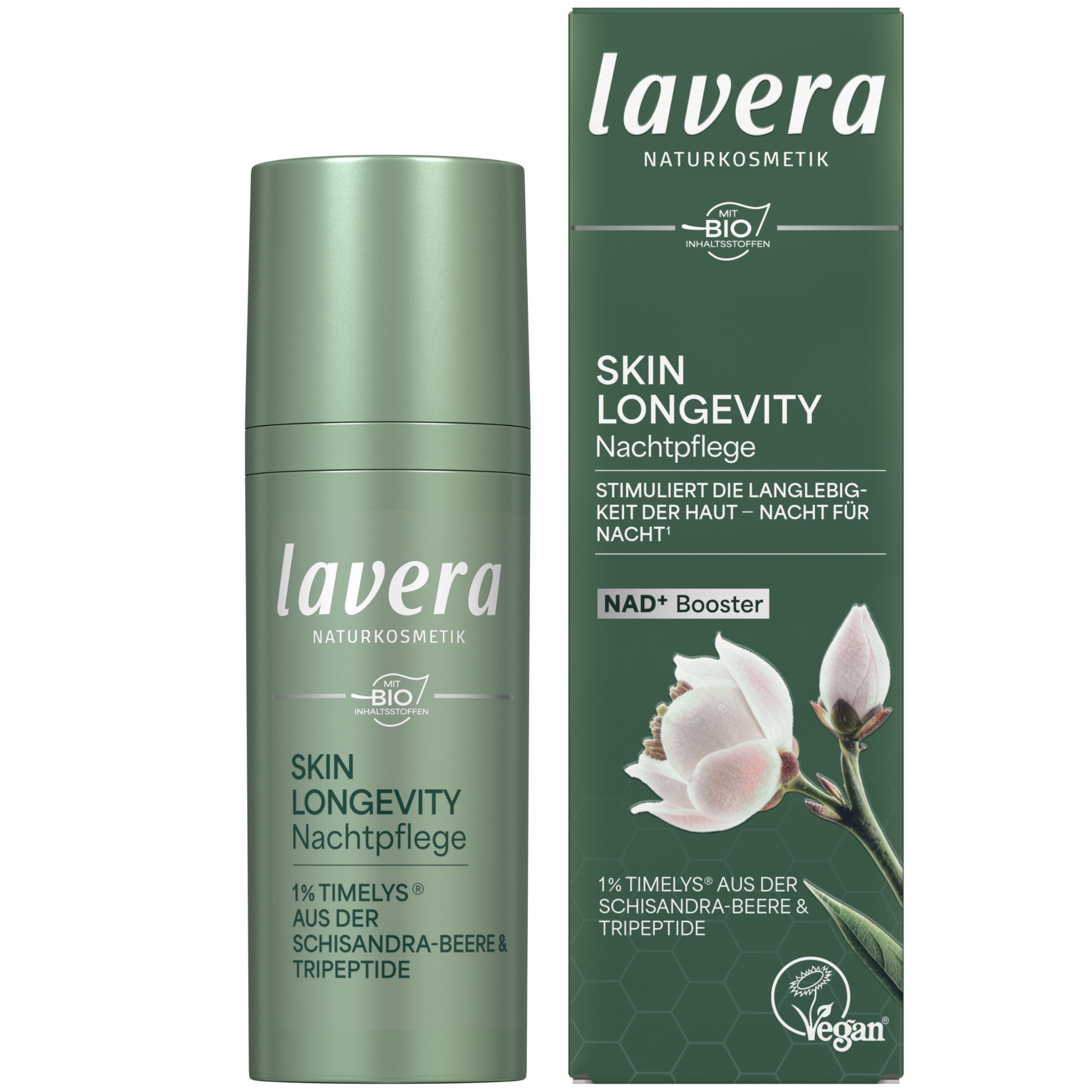 lavera Skin Longevity Nachtpflege mit NAD+ Booster und TIMELYS für Hautregeneration und Kollagensynthese