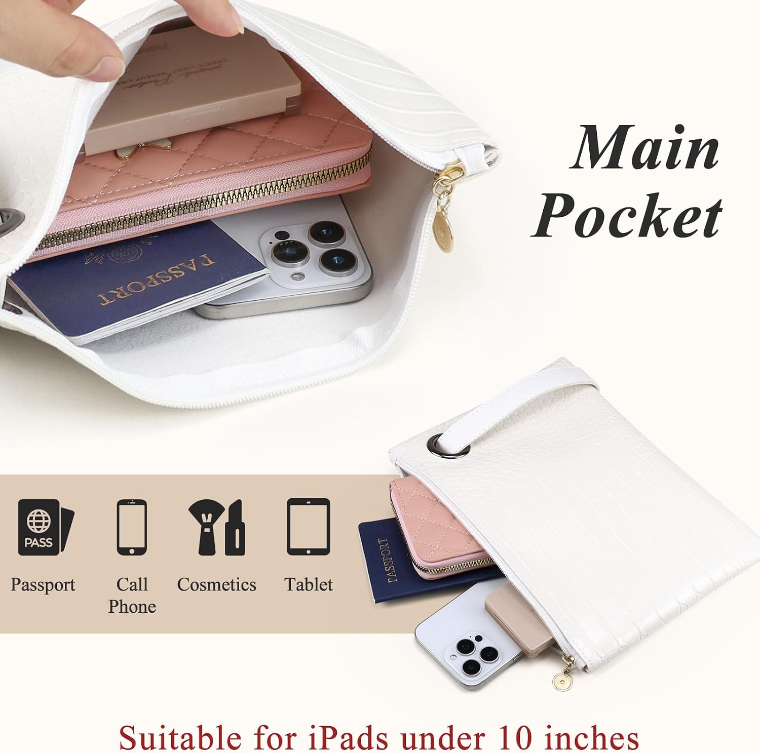 FuninCrea PU Leather Wristlet Clutch Purses for Women, Large Formal Clutch Bag with Wrist Strap & Zipper for Evening Daily