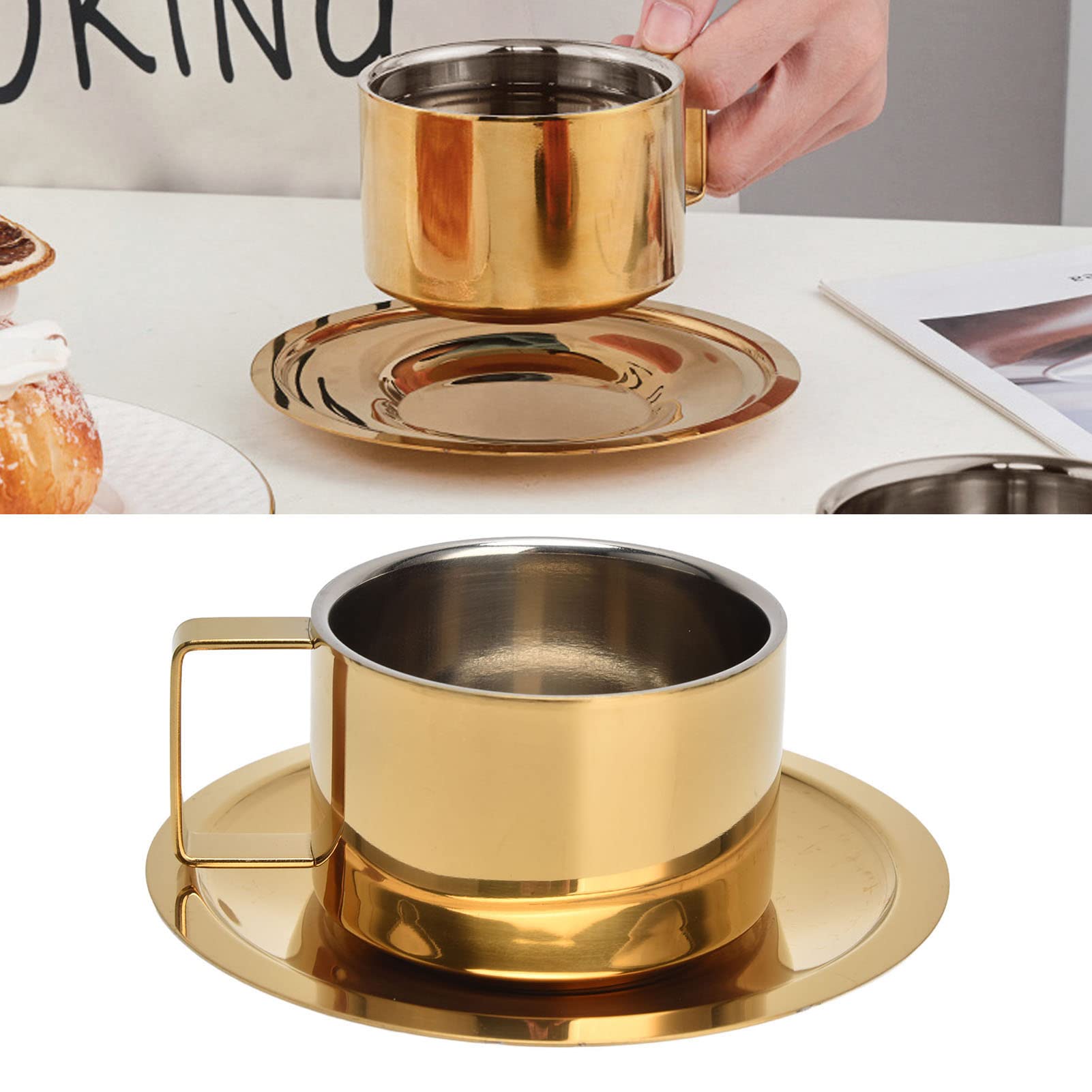Amazon | 2個のエスプレッソカップとソーサー、ゴールドコーヒー 