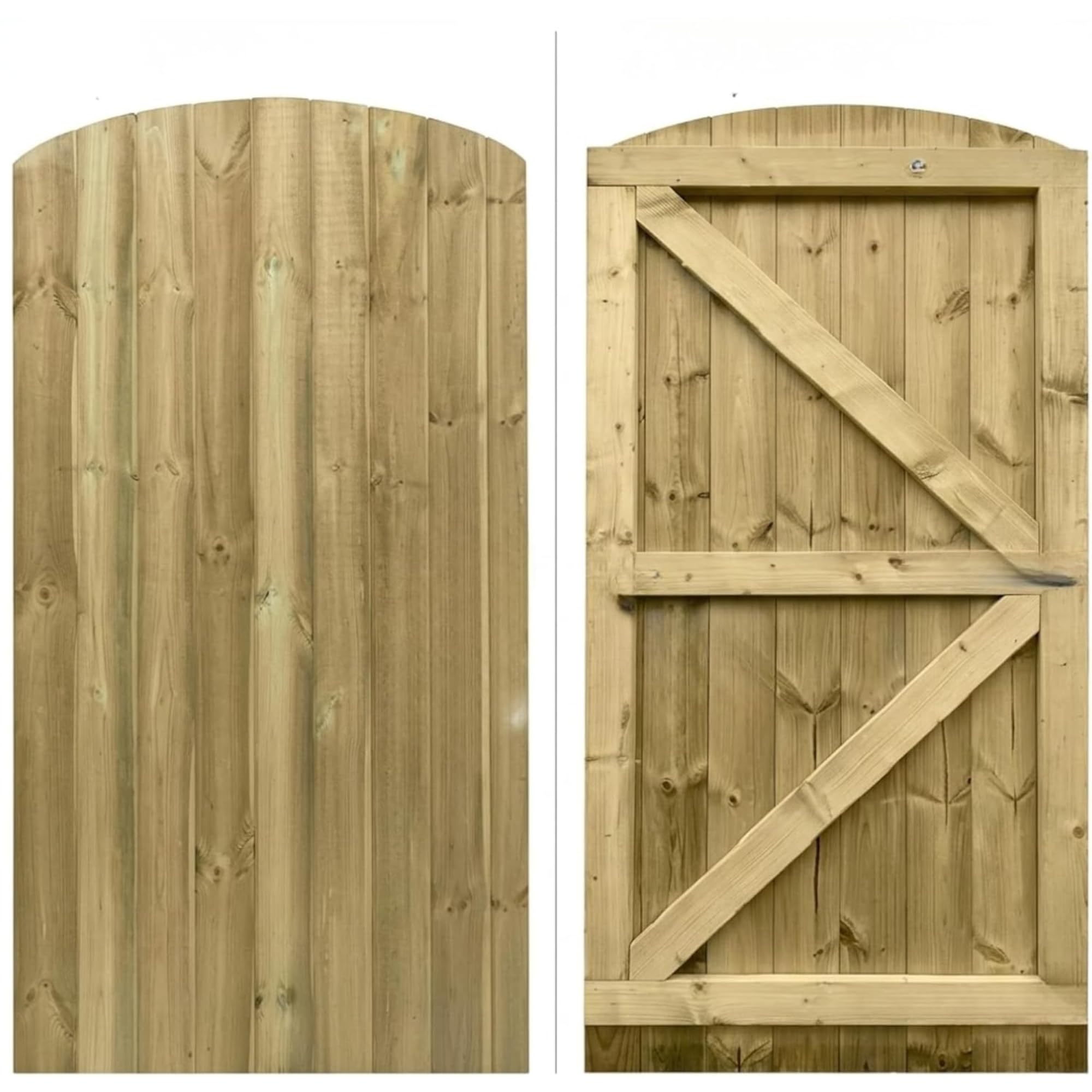 180cm x 99cm Wooden Garden Gate | Pressure Treated Feather Edge Timber Gate | Dome Top Heavy Duty 6cm Thick Semi-Braced Side Gate