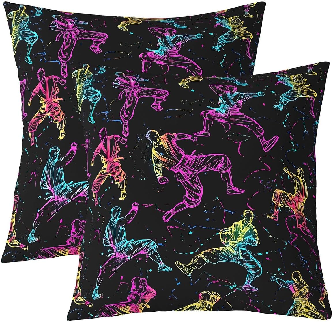 Erosebridal Graffiti Taekwondo Throw Pillow Covers 20X20 Set of 2 Modern Fashion Gaming Sports Cushion Cover Colorful Neon Throw Pillow Case for Bed Couch Sofa Taekwondo Themed Home Decor