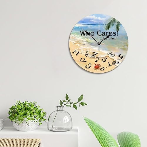 Miniatura 3 de ArogGeld Colorful Who Cares I Am Retired - Reloj de pared grande para casa de playa, funciona con pilas, 12 pulgadas, silencioso, sin tictac, reloj