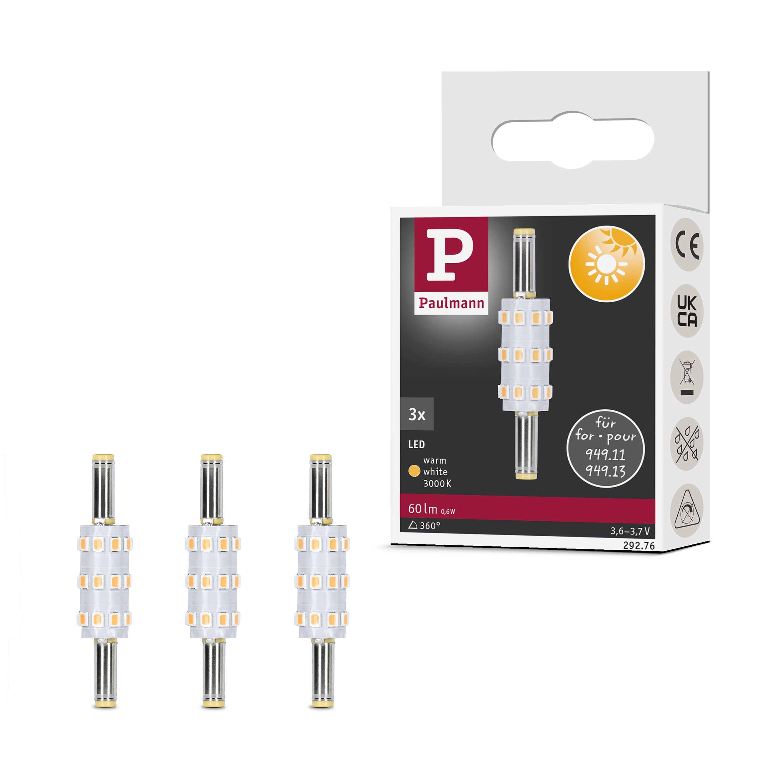 Paulmann 29276 Solar LED Stecksockel Taina Ersatzleuchtmittel 3er-Set 3000K 60lm