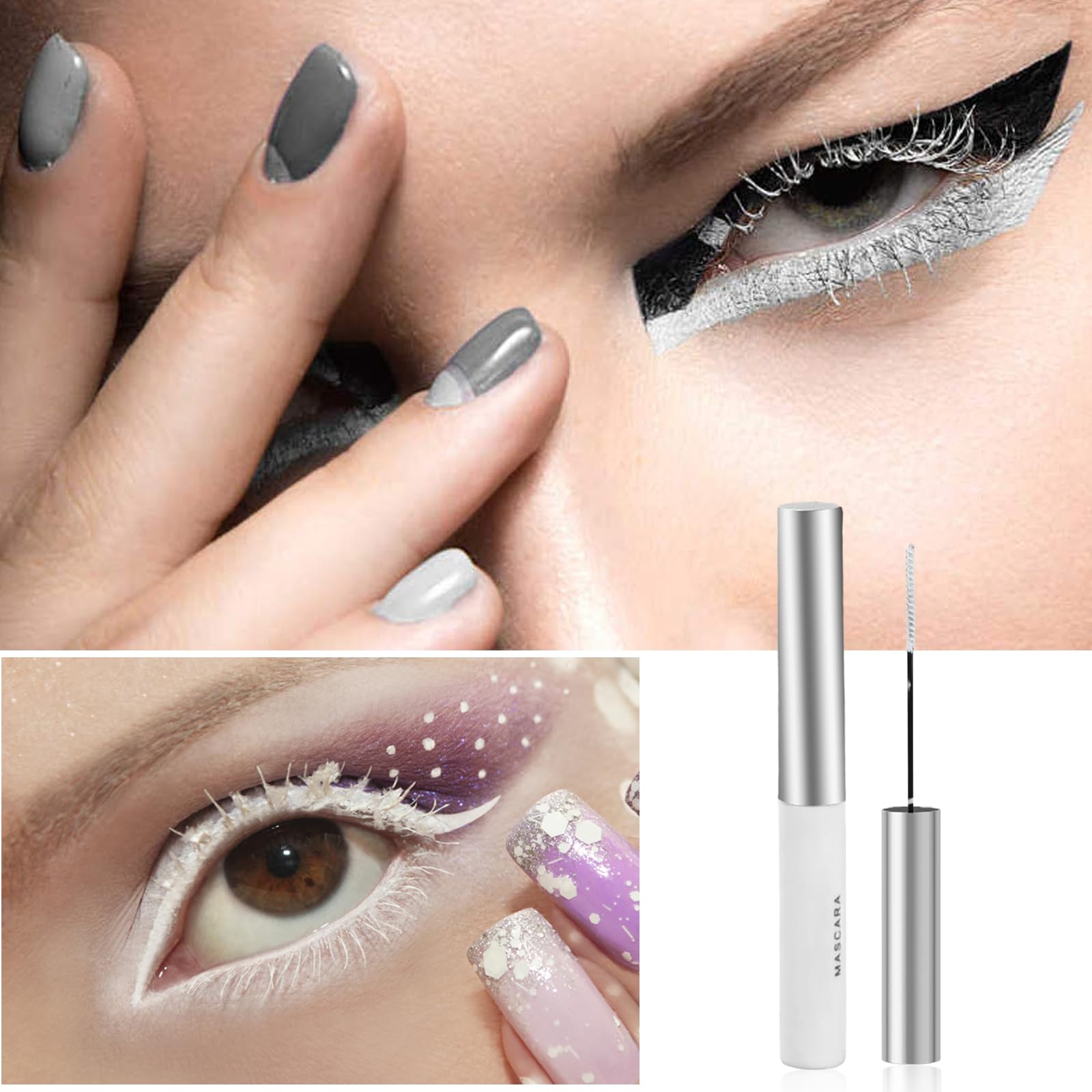 Intense Volume & Lengthening White Mascara Waterproof, Smudge-Proof, Long-Lasting for Eye Makeup, Party, Stage, Halloween - Image 4