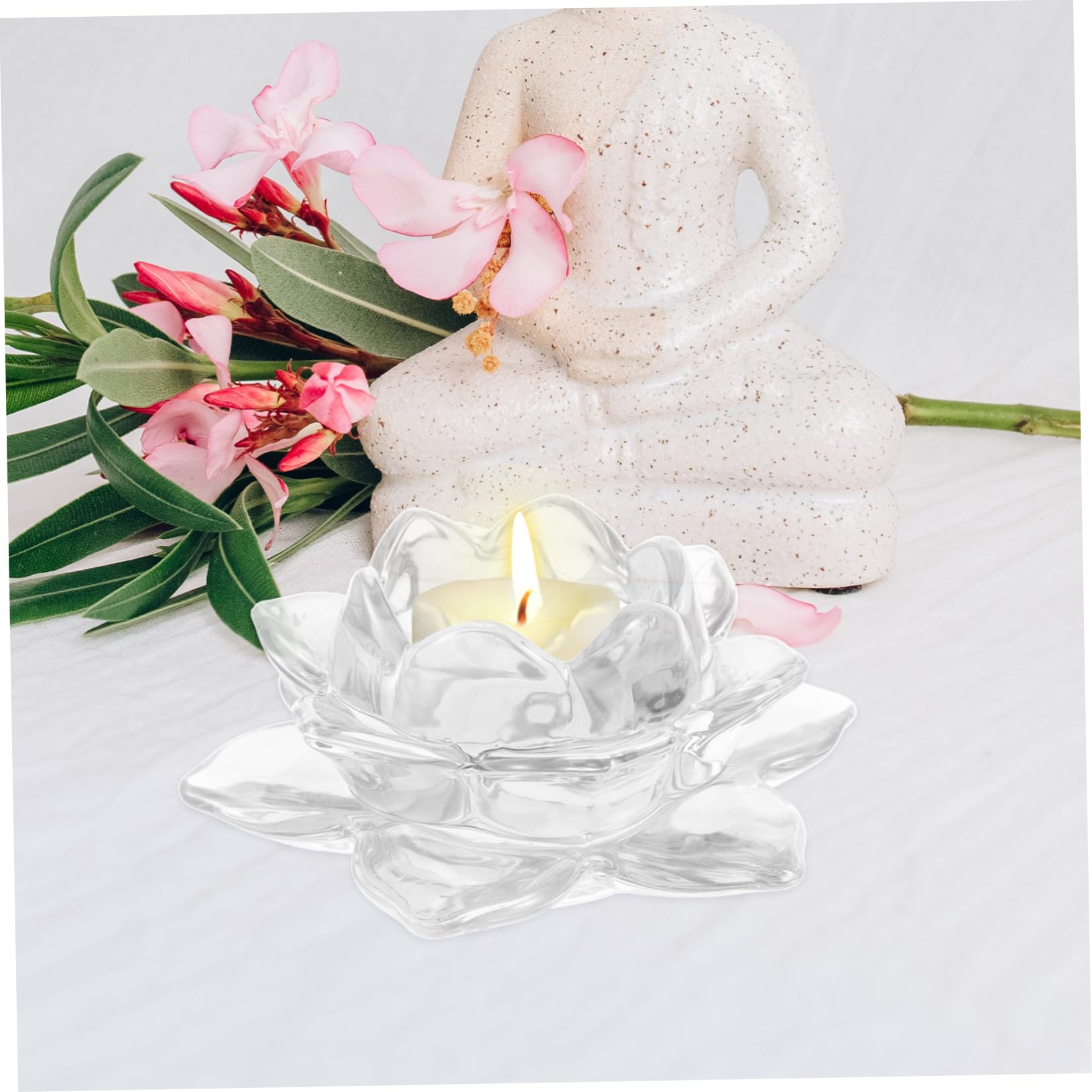 HOOTNEE glass candle holder yoga Buddhist Figurine crystals decor household decorate blue candlesticks lotus candlestick Candlestick Candle Everlasting light altar Glass tea light