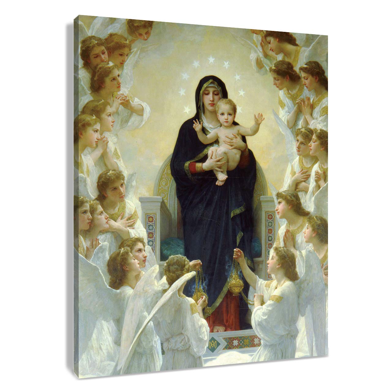 LB Virgin Mary Canvas Wall Art Christ Jesus in Heaven Angel Paradise Painting Canvas Prints Christian Living Room Bedroom Bathroom Home Decorations Ready to Hang,16X20 inch