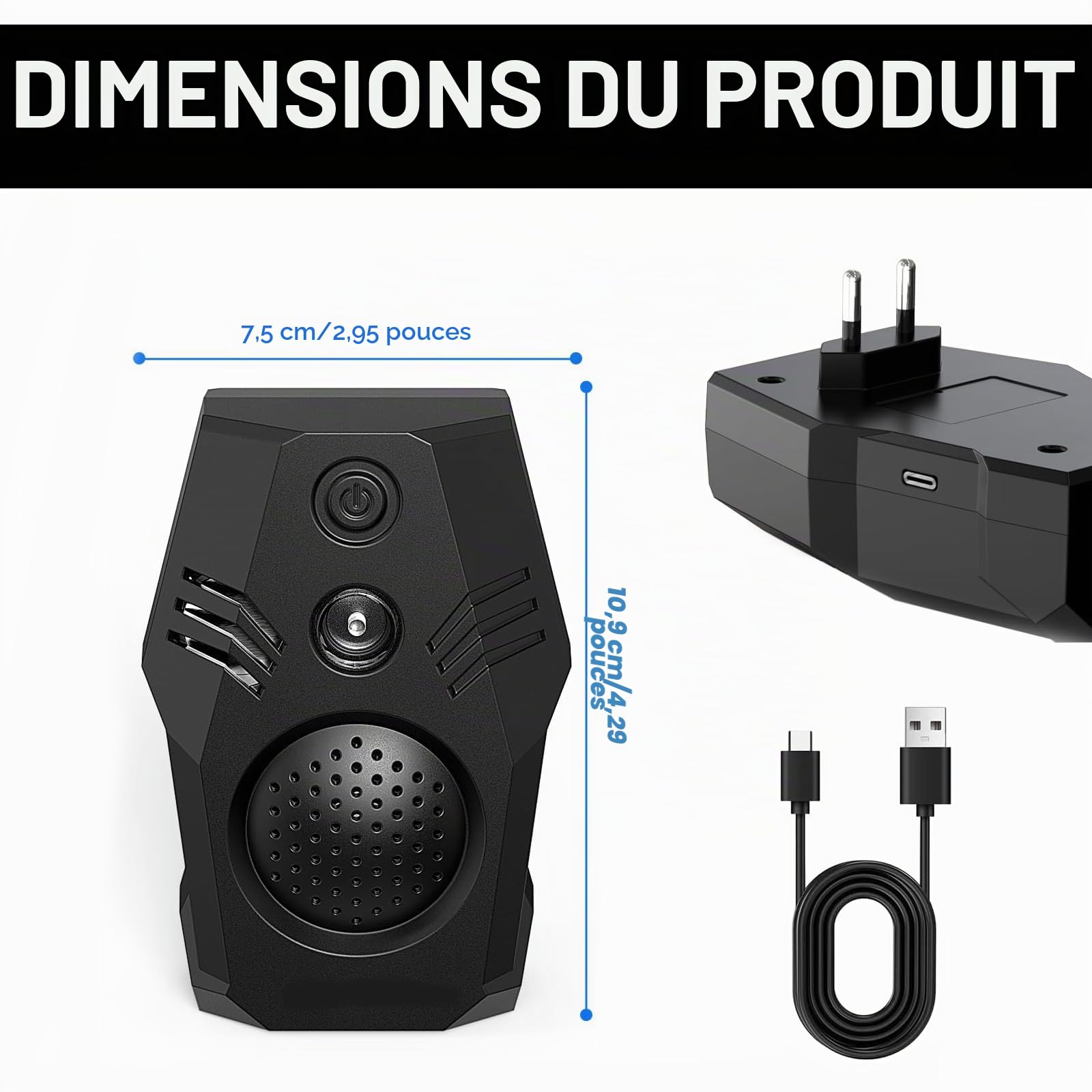 Répulsif à ultrasons contre les nuisibles, Répulsif à ultrasons anti-souris, Repousse les souris, Répulsif anti-araignées, Répulsif anti-chauve-souris, 4 modes pour la maison, l'appartement, le