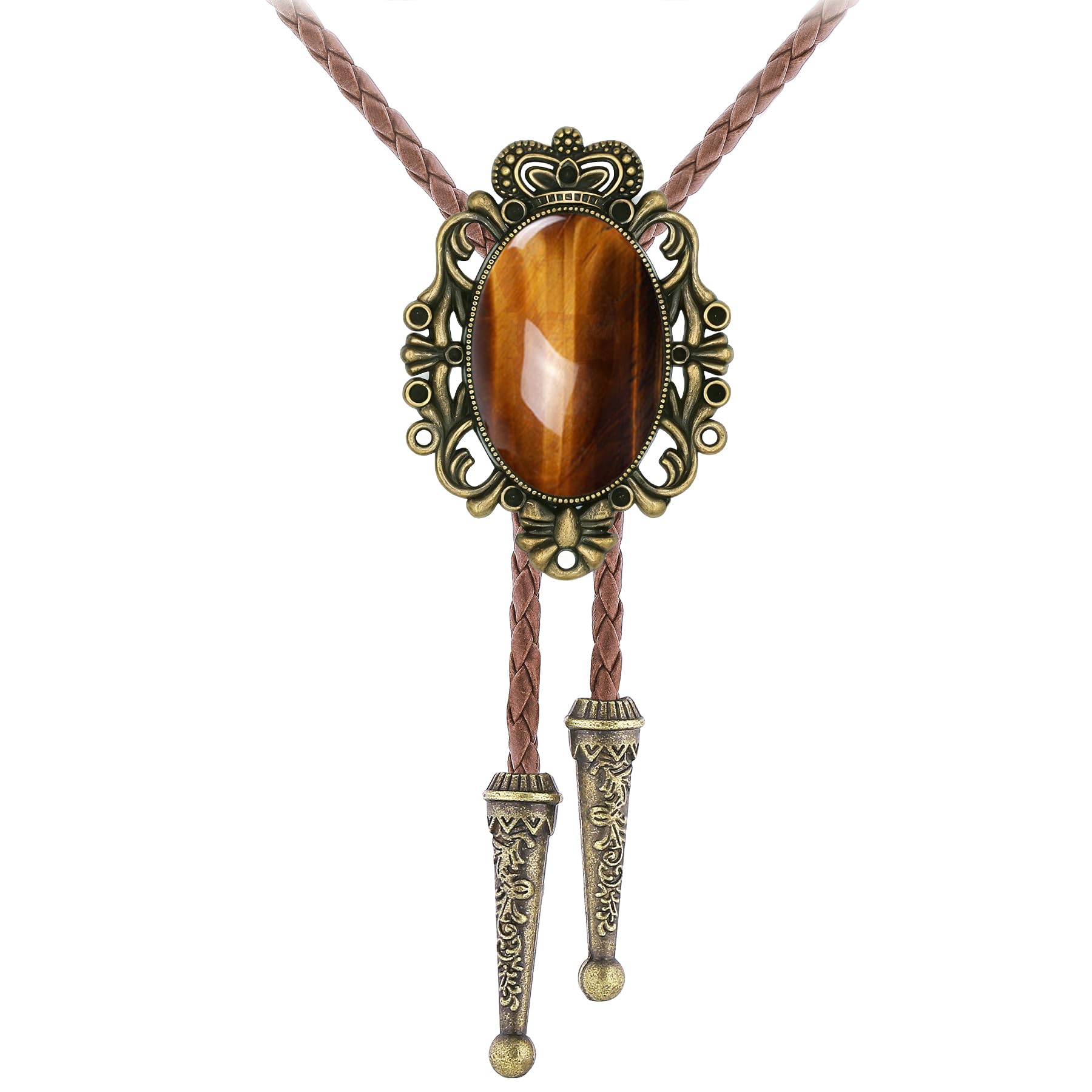 Jeilwiy Bolo Tie for Men Real Stone Westwern Cowboy Ties Silver Bolos Women Leather Necktie Gift for Birthday Christmas