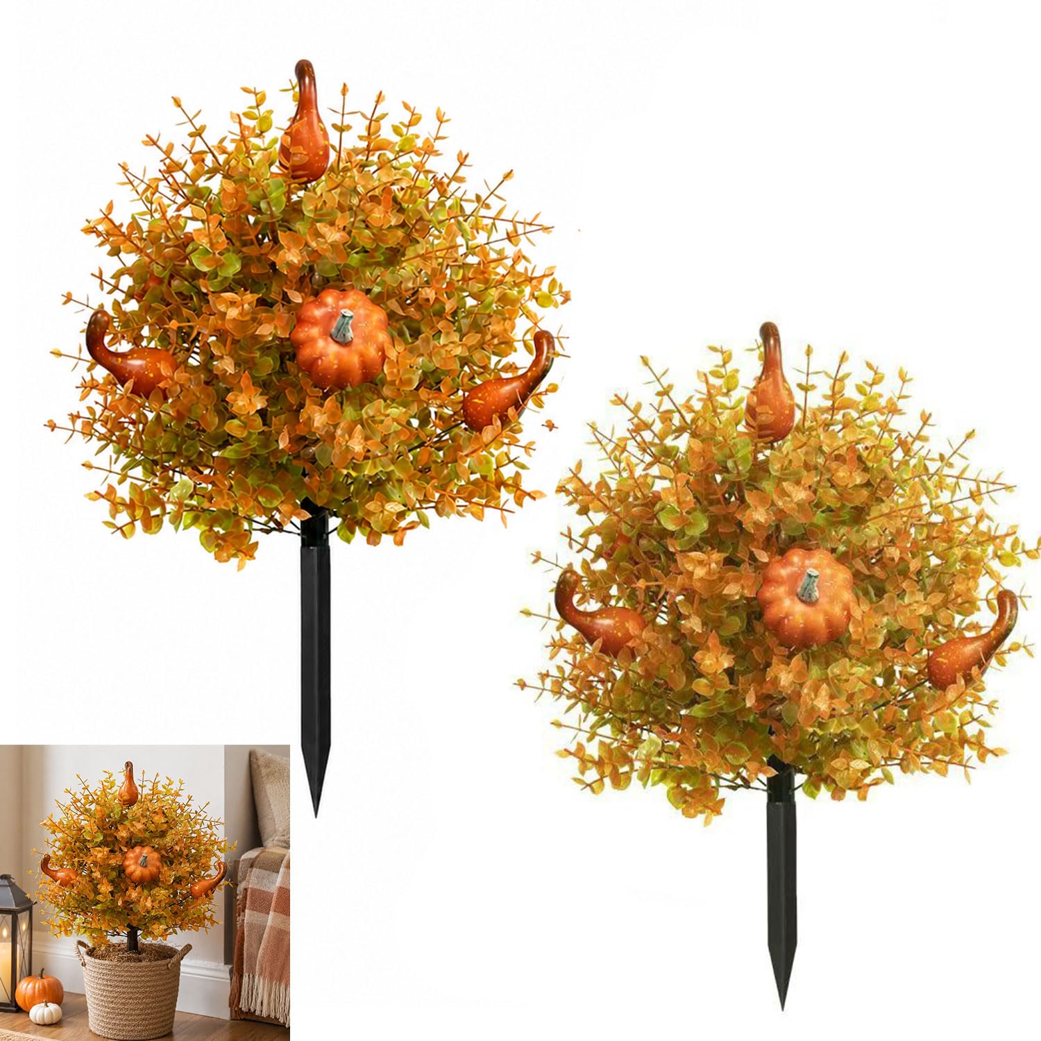 Alberi topiaria di zucca autunnale da 56 cm con paletti, albero topiaria