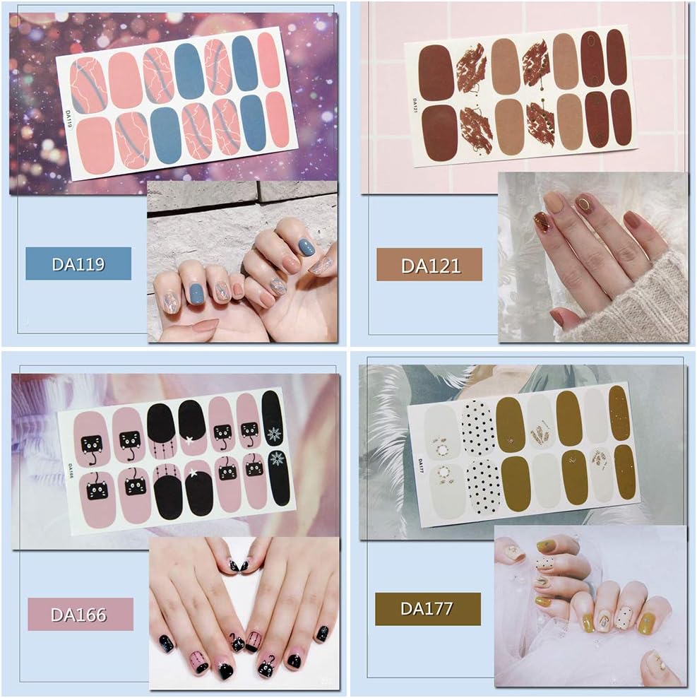 14 Sheets Nail Art Polish Stickers Strips,Self-Adhesive Full Wraps Nail Art Adhesive Decals