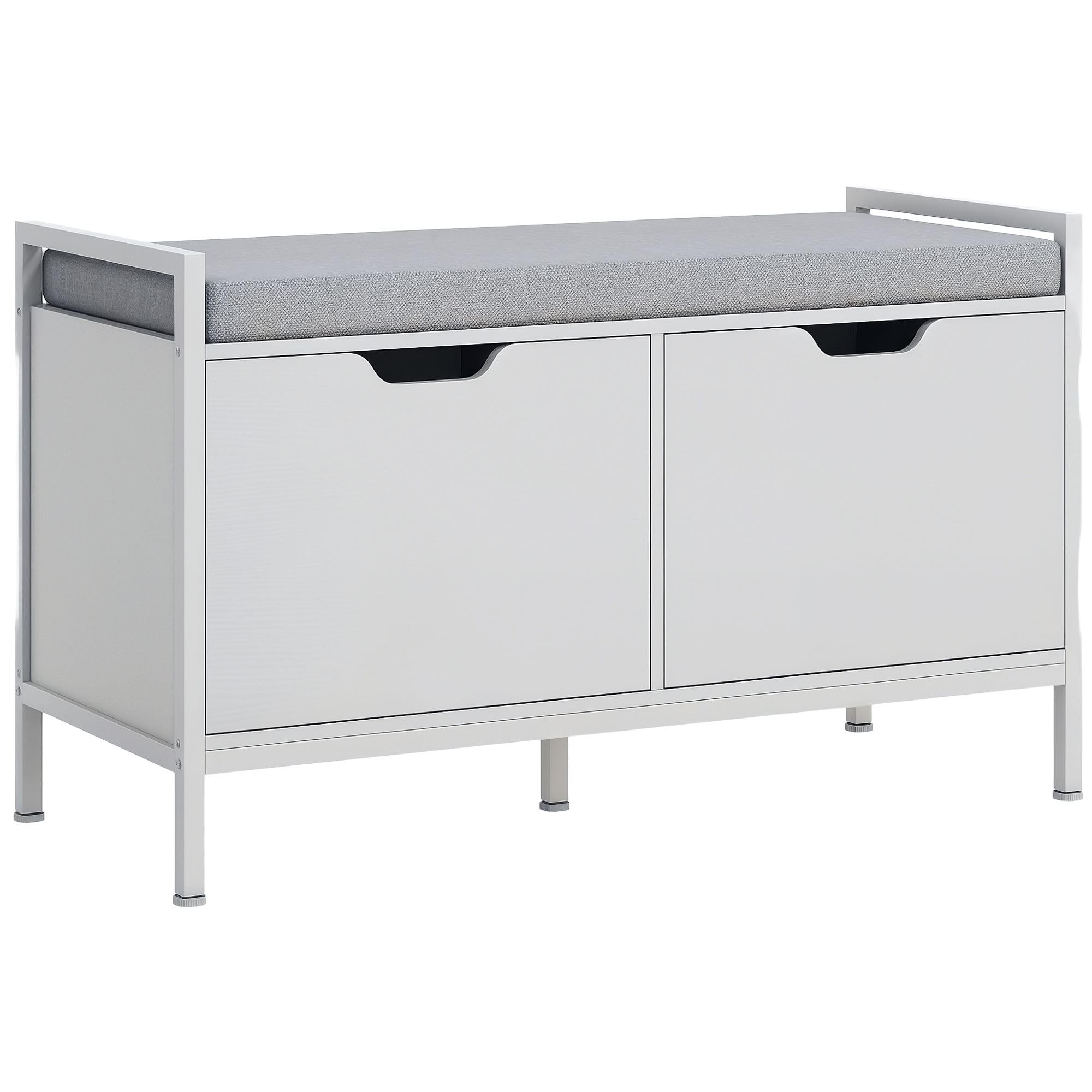HOMCOM Banco Zapatero con Asiento Cojín Extraíble 84x35x50 cm Blanco | Mueble Zapatero, para 4 Pares de Zapatos, para Entrada Recibidor Salón Pasillo
