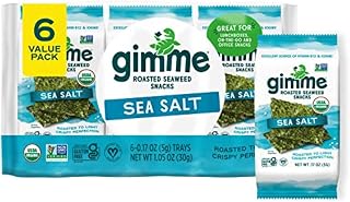 Gimme Organic Roasted Seaweed Snacks Sea Salt 6 Pack - Keto Vegan Gluten-Free Omega-3 Iodine Rich Superfood Snack for Kids Adults