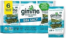 Gimme Seaweed Organic Premium Roasted Seaweed Snacks, Sea Salt, 6 Count, Keto, Vegan, Gluten-Free, Great Source of Omega3s and Iodine, Healthy On-The-Go Snack for Kids and Adults