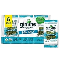 Vista 1 de gimMe - Bocadillo de algas marinas orgánicas tostadas con sal marina, 6 paquetes de 15oz