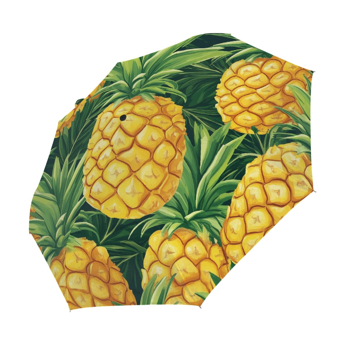 Ombrello pieghevole con motivo di ananas giallo, ombrello da viaggio, compatto, antivento, impermeabile, con protezione UV, rivestimento nero, leggero, 8 costine, portatile, per pioggia e sole