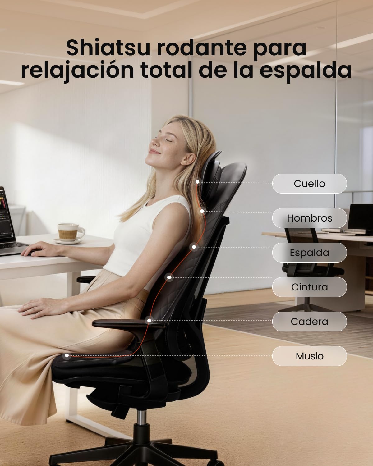 RENPHO Masajeador Espalda Electrico para Silla, Cojín de Masaje, Shiatsu Silla de Masaje con Calor para Toda la Espalda y Cuello, Altura Ajustable, Uso en Casa y Oficina