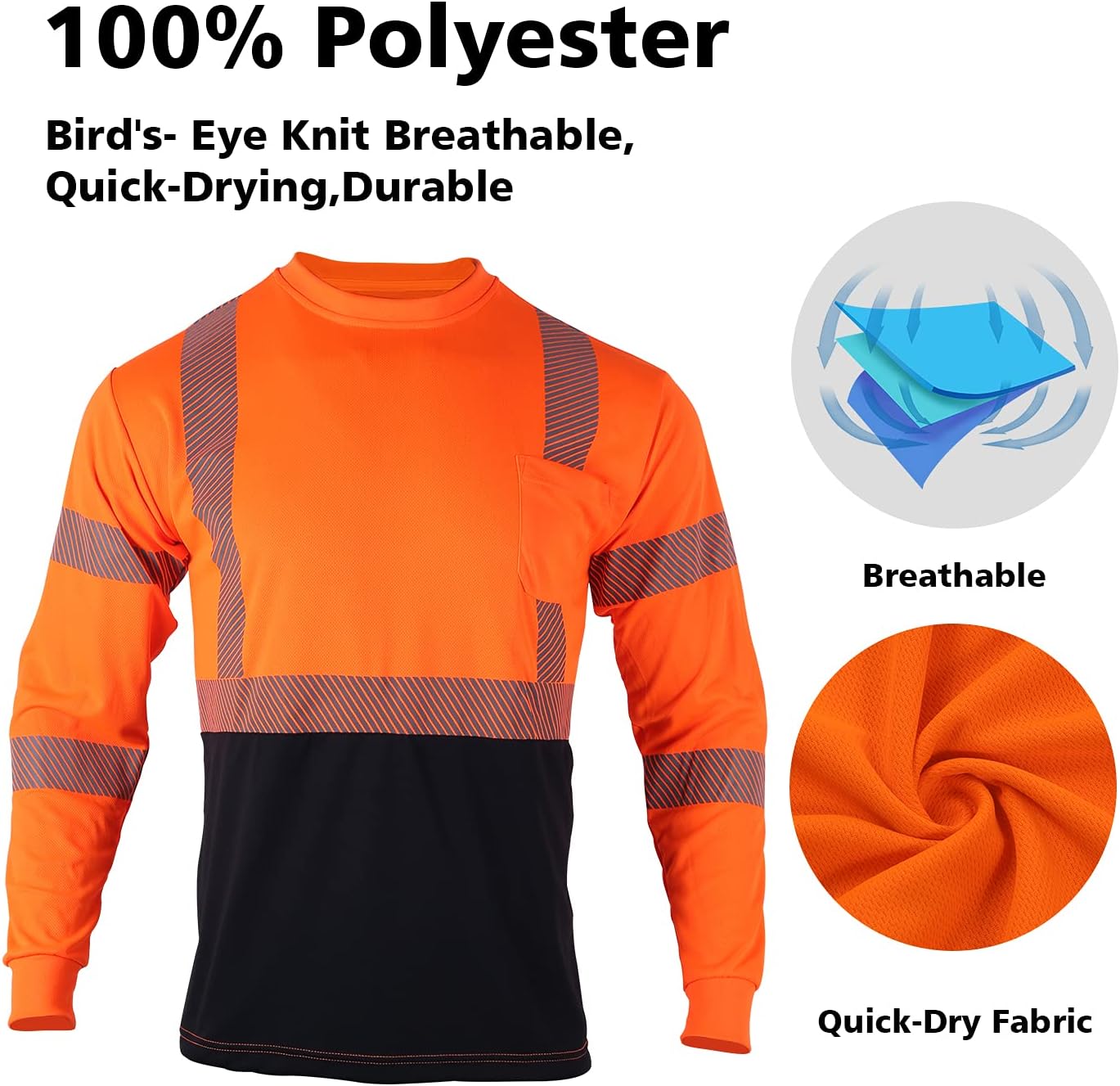 VENDACE Safety Reflective High Visibility Long Sleeve Shirts ANSI Class 3 Hi Vis Construction Work T Shirts for Men - Image 4