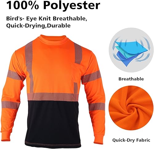 Miniatura 4 de VENDACE Camisetas de seguridad reflectantes de alta visibilidad Hi Vis, manga larga, para trabajo de construcción, 3 piezas, para hombres