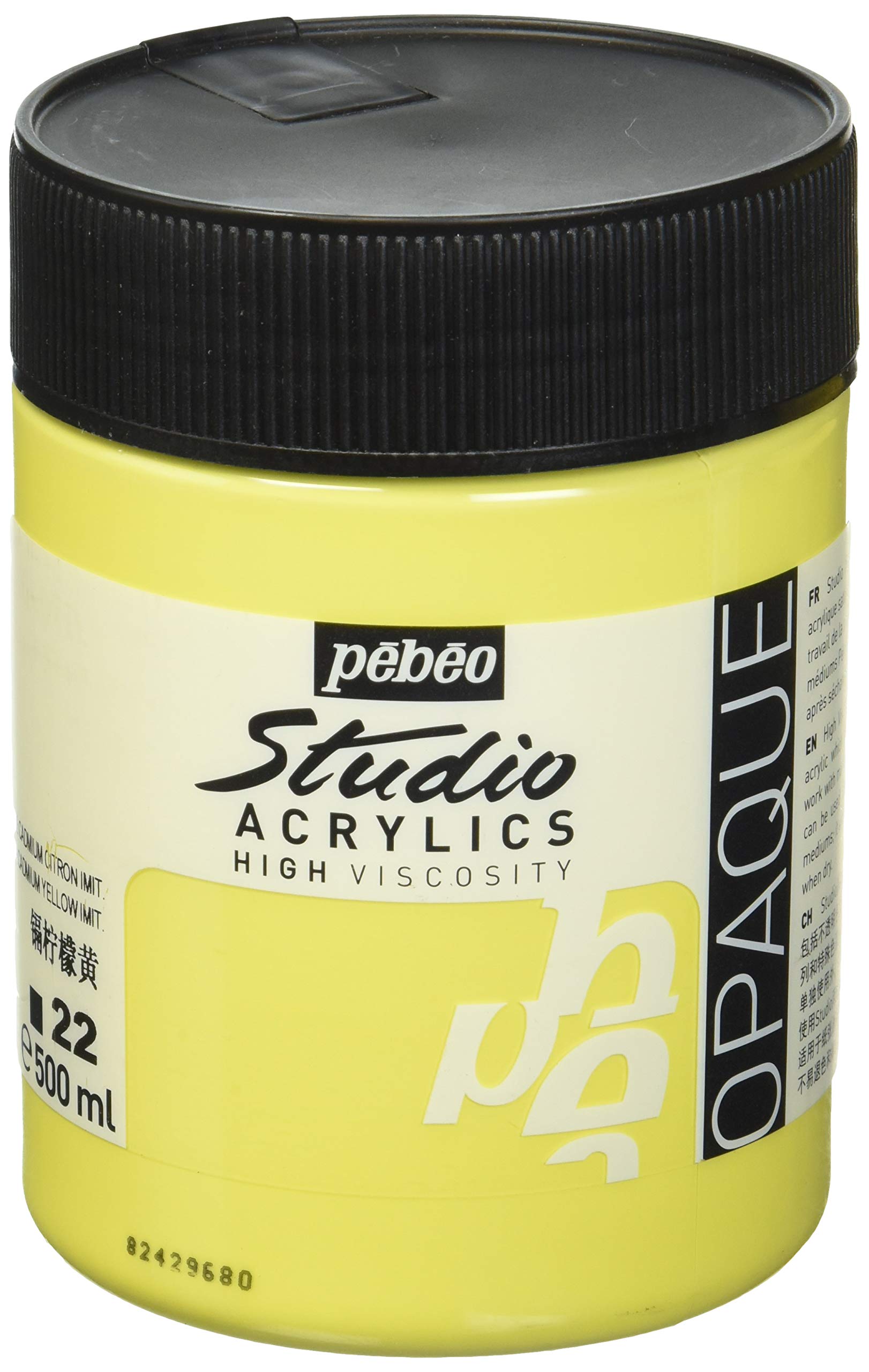 Pebeo Studio Acrylics HV 500 ml Lemon Cadmium Yellow Hue, Jars
