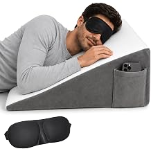 Memory Foam 20cm Wedge Pillow for Adult, Bed Wedge Pillow for Sleeping, Acid Reflux, Sleep Apnea, Snoring & Post Surgery with Black Eye Mask and Removable Cover