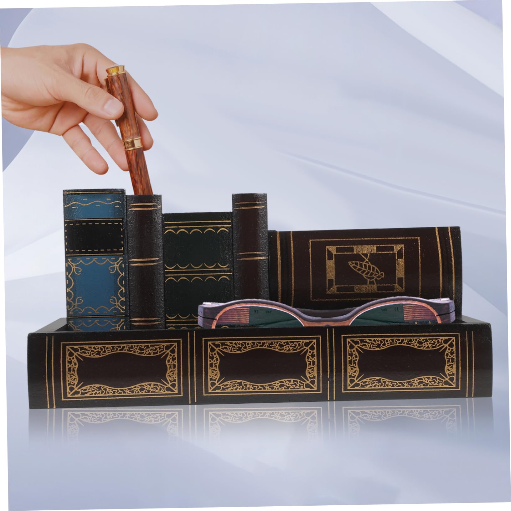 Madera Portalápices Marrón de Oficina Estilo Retro para Escritorio