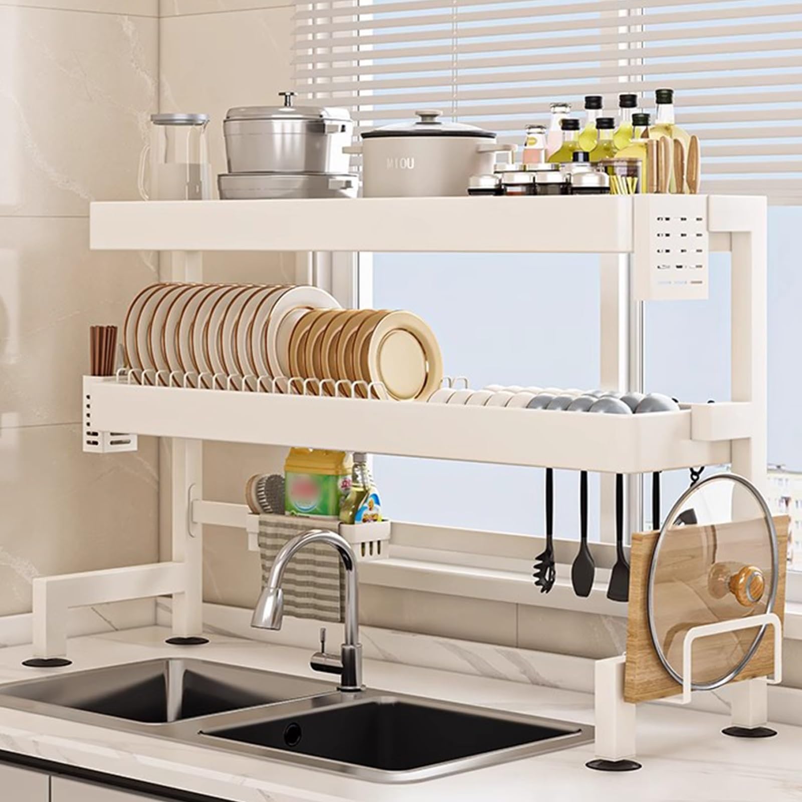 Dish Drying Rack Shelves Over The Sink Dish Rack, Carbon Steel Above Sink Drying Rack, Space Saving, Kitchen Organizers Shelf, for Dishes, Bowls, Cutlery(86cm/33.8in)