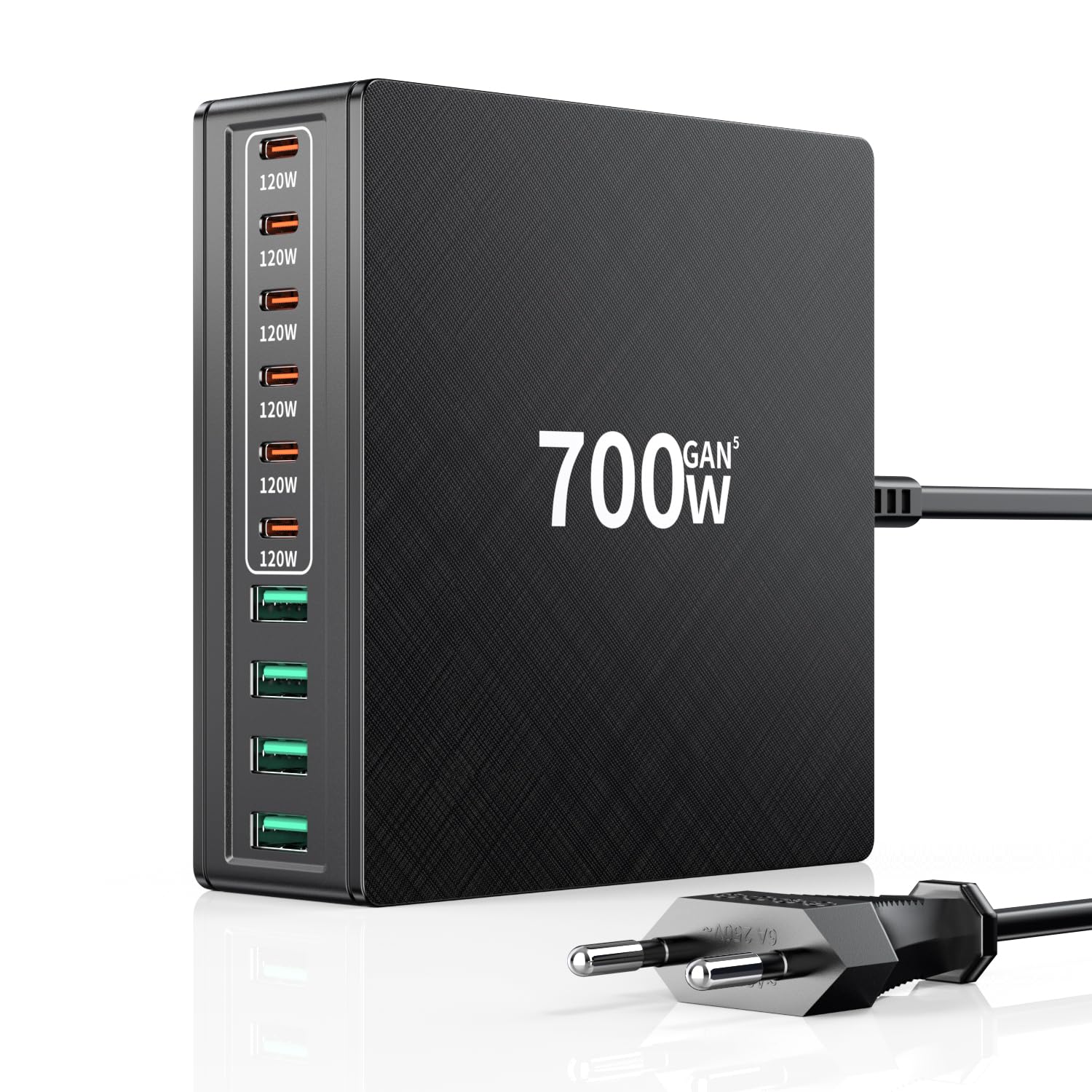 HSSNS 700W Ladegerät – 10-Port Schnellladegerät mit GaN, 6× USB-C & 4× USB-A, PD & PPS für MacBook, iPad, iPhone