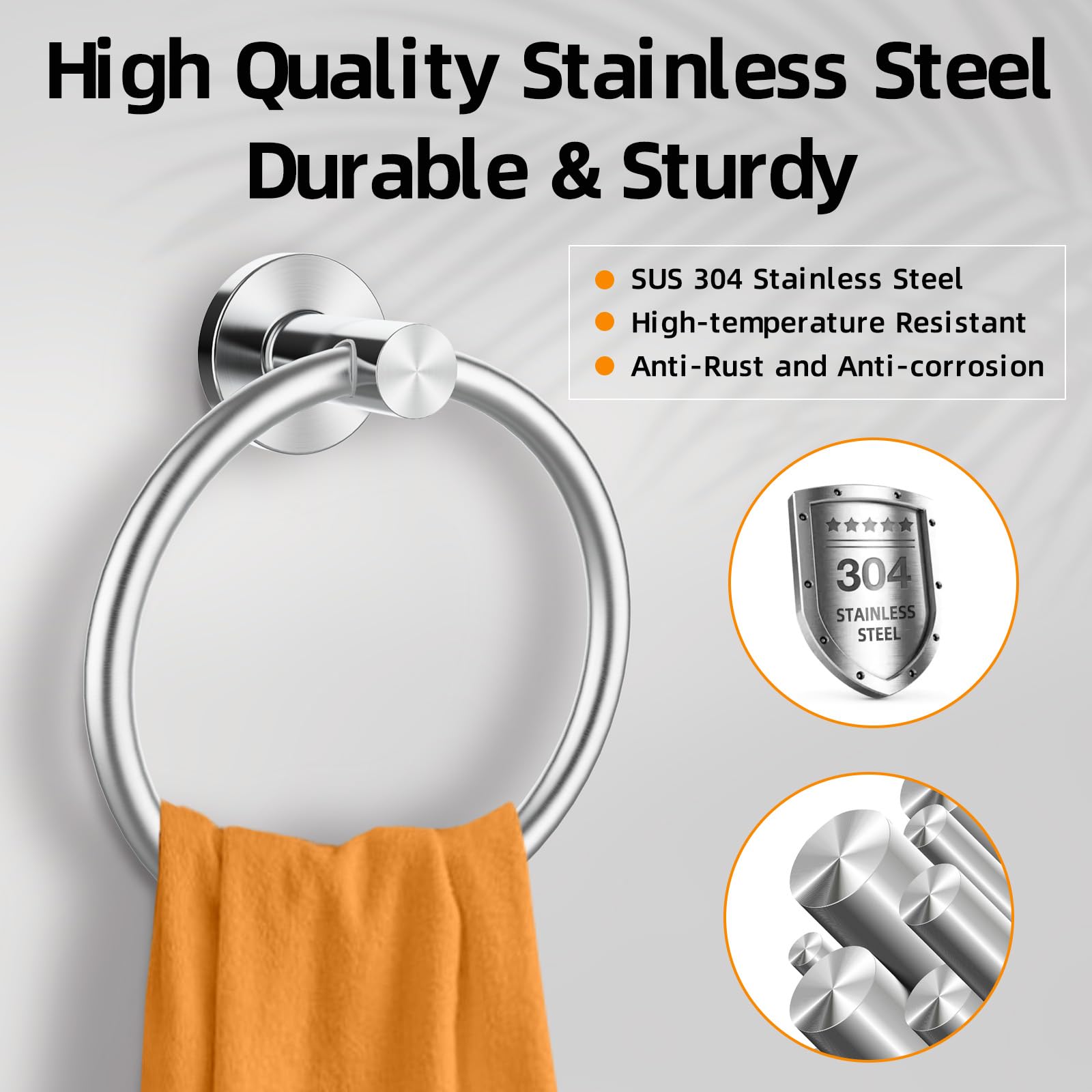 SUS304 - Toallero de acero inoxidable para baño, cocina, colgador de toallas de estilo moderno, soporte para toallas de anillo grueso, toallero redondo montado en la pared (2, plateado)