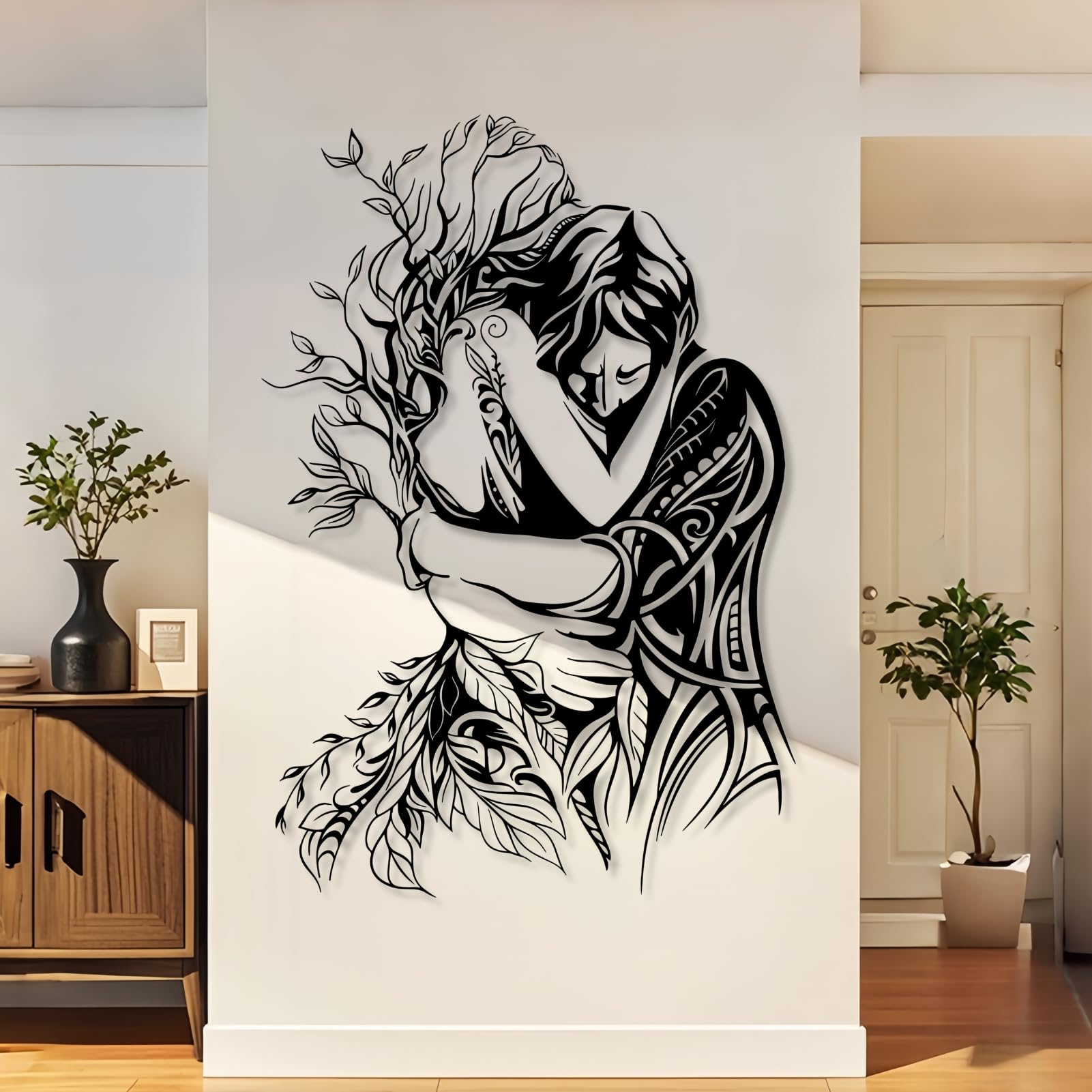 Romantisches Wandbild aus Metall, schwarzes Pärchenmotiv, Wanddekoration aus Metall, Wanddeko für Schlafzimmer, Wohnzimmer, Flur und Treppenhaus, Natur-Wohndeko (Schwarz, 61 x 41 cm)