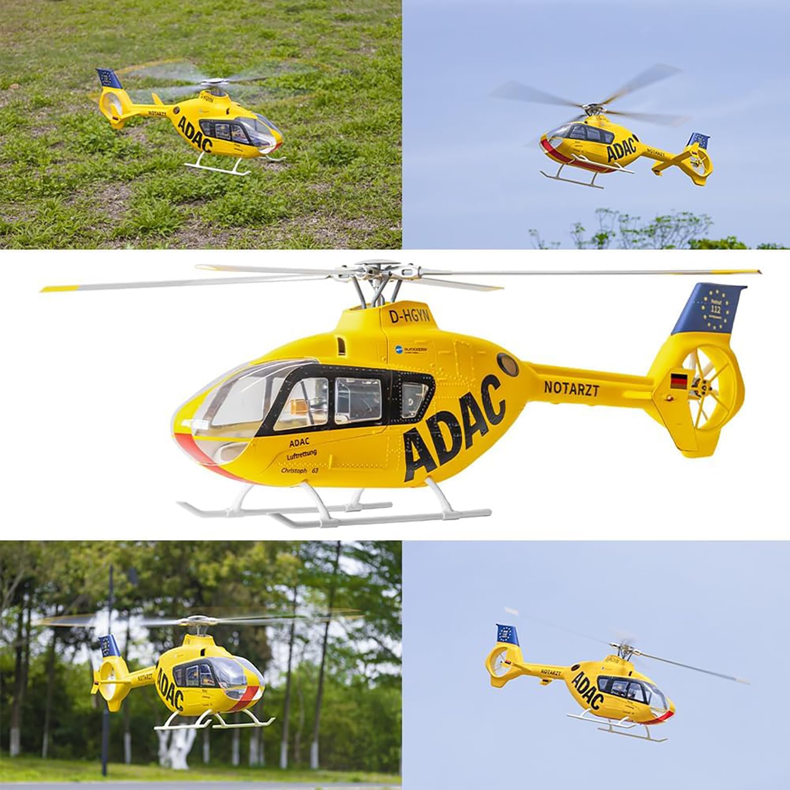 Generico EC135 Elicottero RC RTF EC 135 Scala Elicottero 6CH 470 Dimensioni Elicotteri Rc 4 Lame EC-135 Giallo 1:16 6CH Elicotteri per Adulti