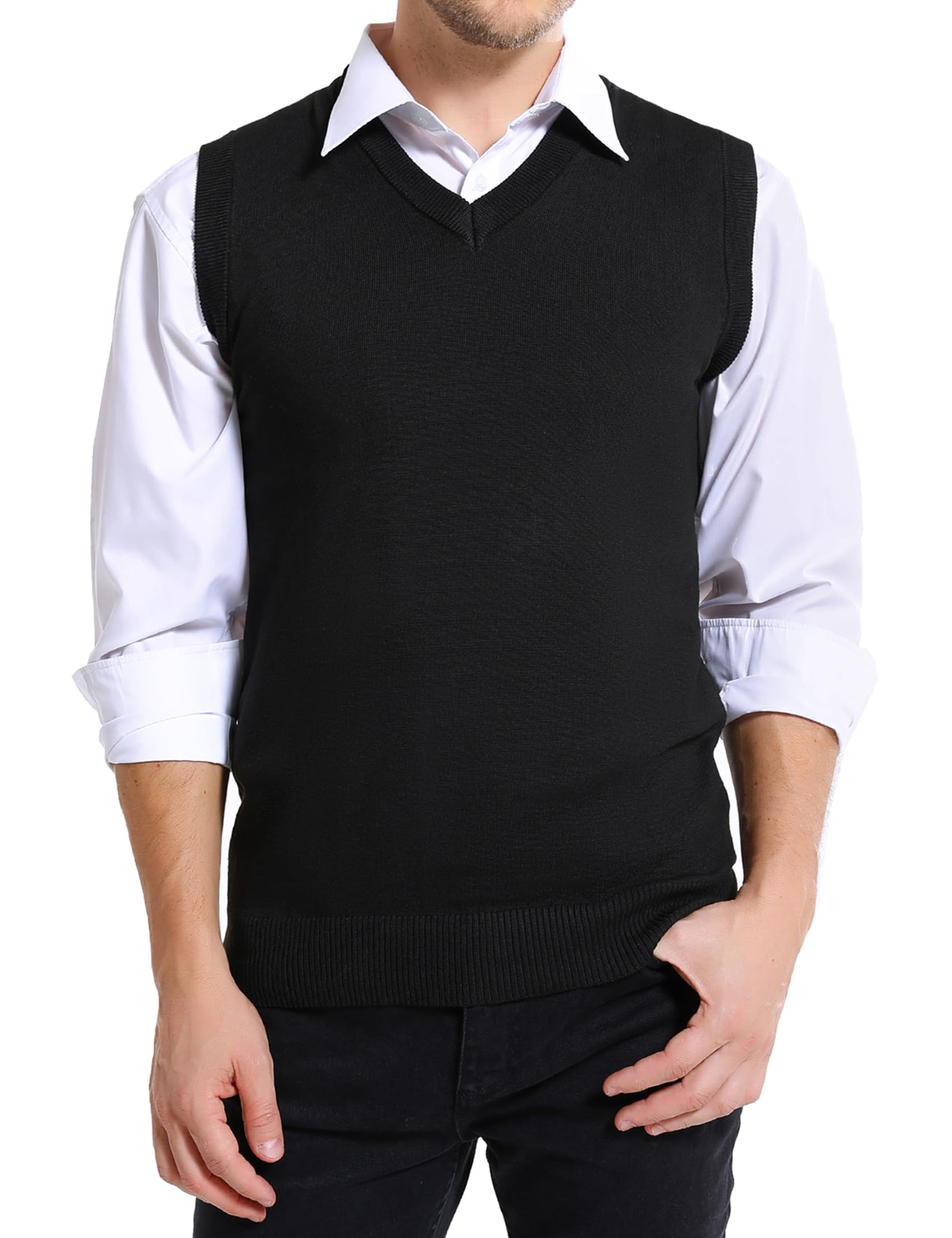 Sykooria Gilet Maglione da Uomo con Scollo V Maglioncino Smanicato Senza Maniche Pullover Gilet Cotone in Maglia Invernale Maglioni e Cardigan da Uomo Casual