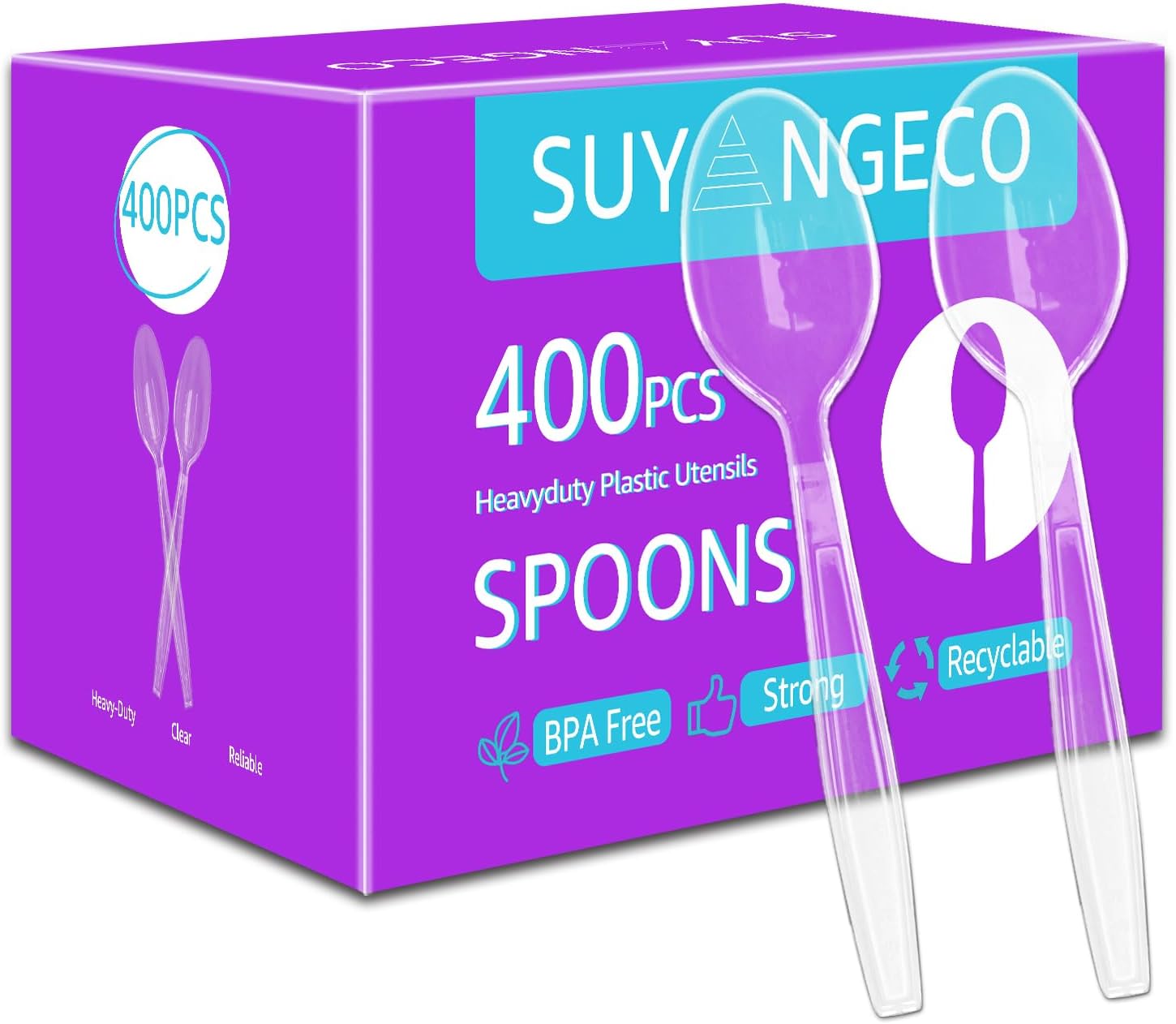 [400 Count] Clear Plastic Spoons Heavy Duty Disposable