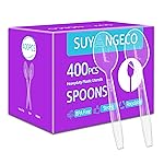 [400 Count] Clear Plastic Spoons Heavy Duty Disposable Spoon Reusable Bulk Plastic Utensils Sturdy Cutlery Set Durable Plasticware Silverware for Party,Every Day Use,Picnic,Camping,Wedding,Barbecues